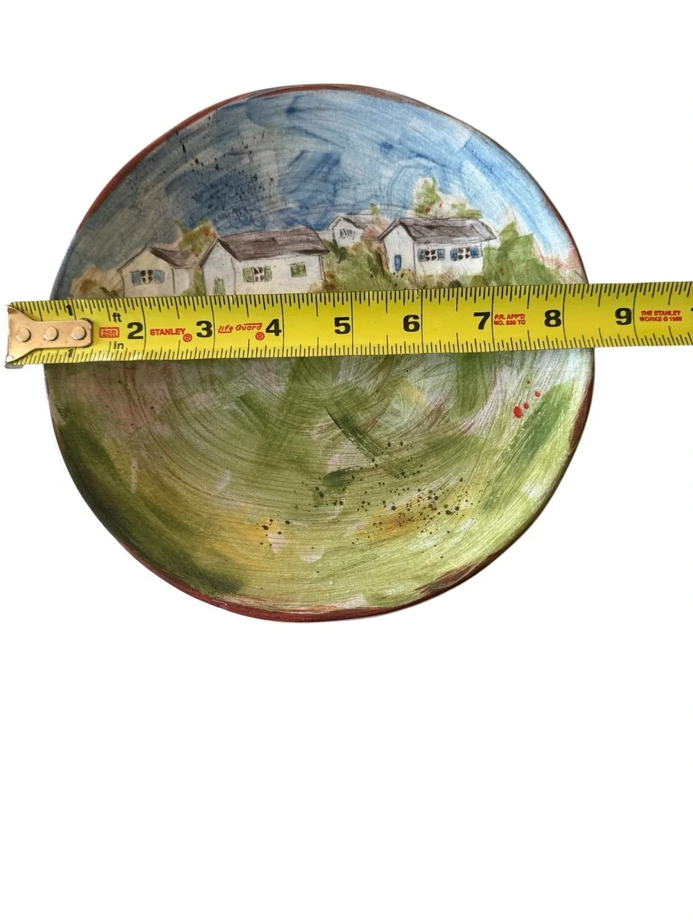 Pottery Barn Hand-Painted Village Scene Plate - Green & Blue
